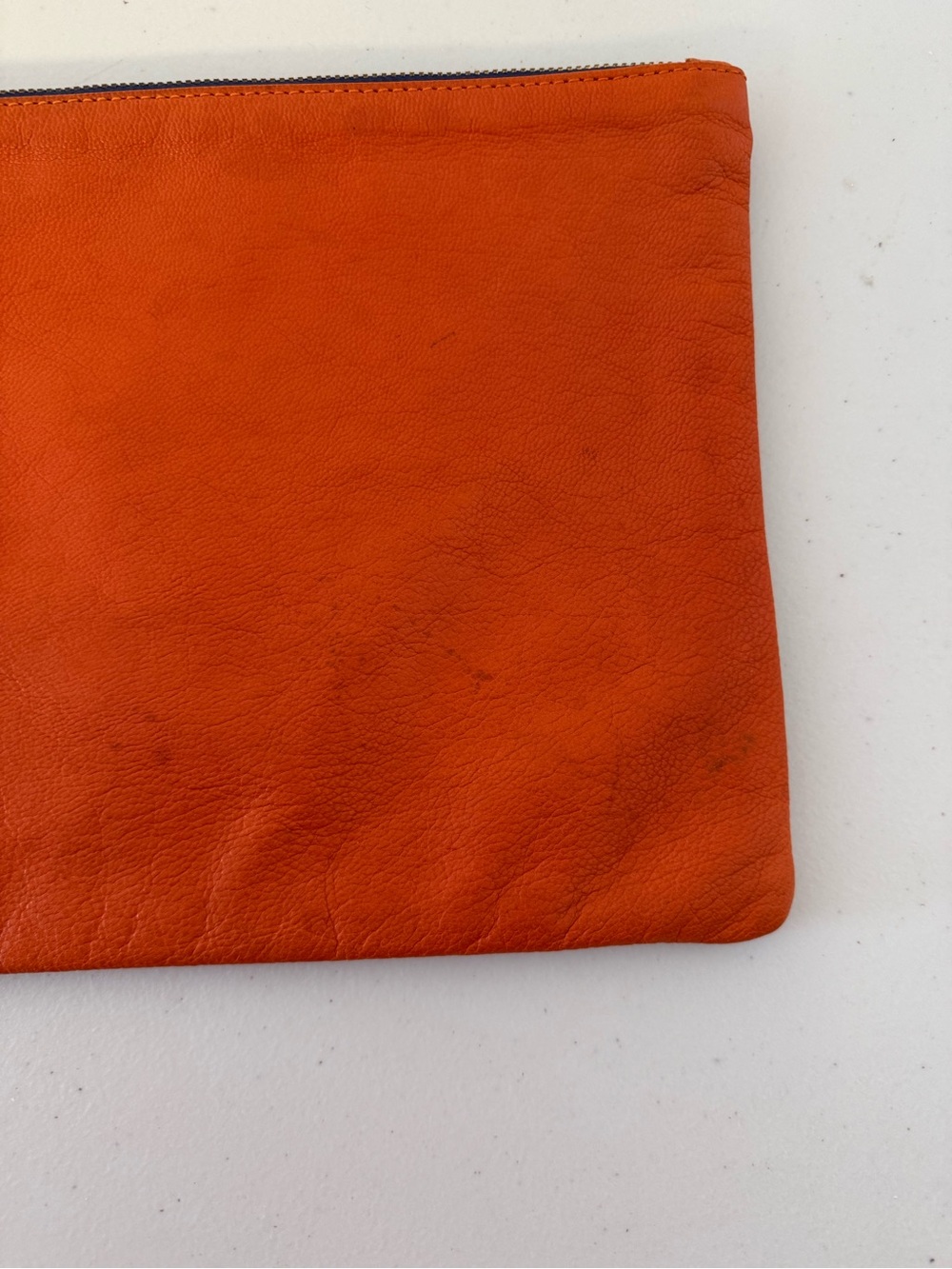 Clare V. Los Angeles Orange Leather Zip Clutch Pouch Wristlet Gold Hardware - Picture 4 of 13